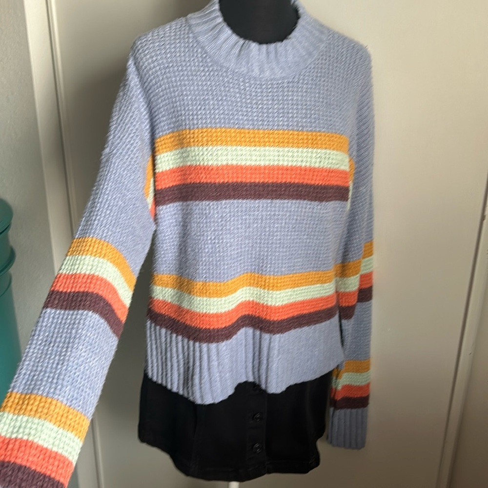 SO Oversized Drop Shoulder Striped Comfy Fuzzy Knit Sweater